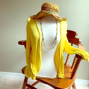 Bobeau Yellow Open Front Cardigan with 3/4 Sleeves